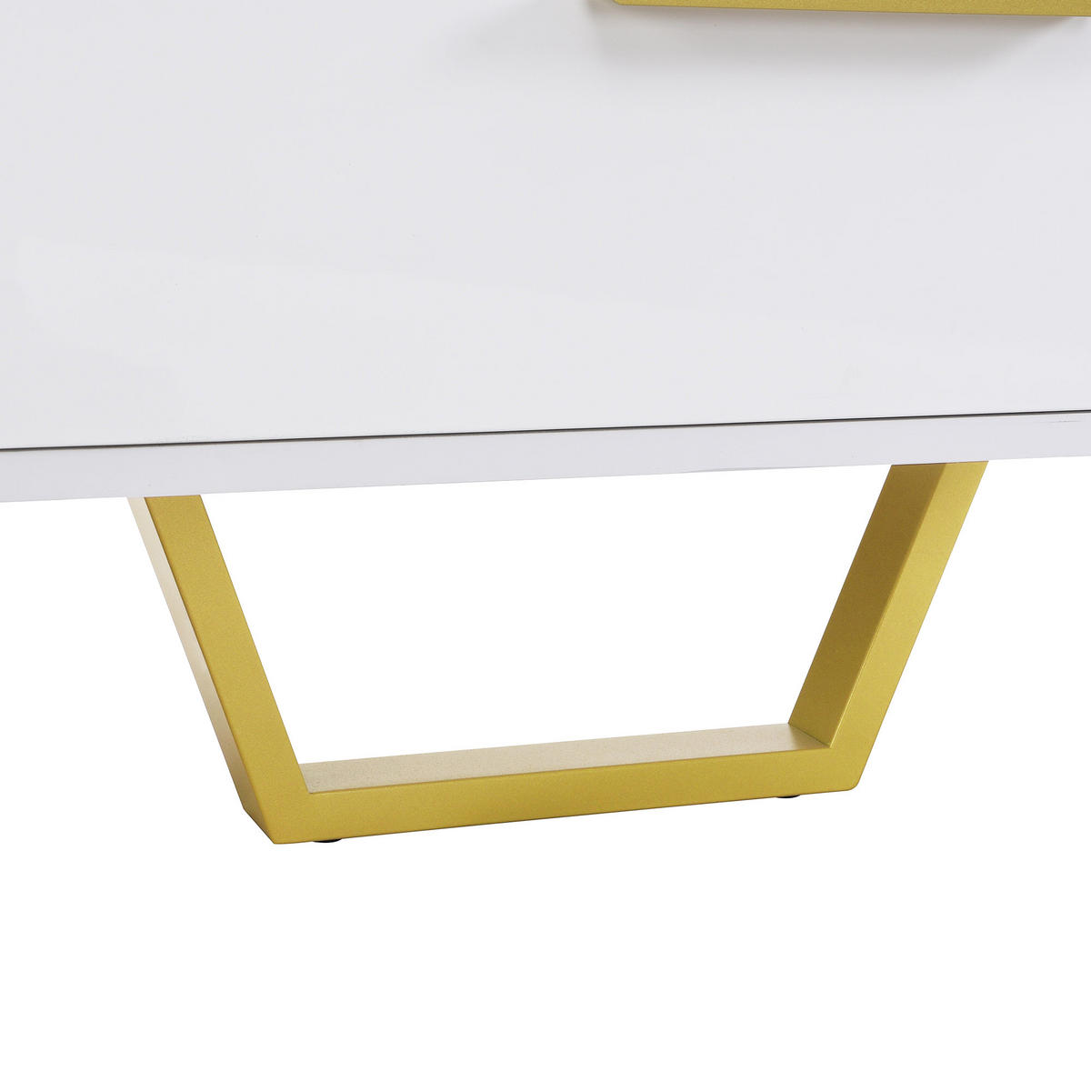 TV-SCHRANK Weiß Hochglanz 170/40/53,5 cm Goldgriffe Goldfüße Gravierte Türen - Weiß, Karton (40/53.5/170cm) - PANGIVO