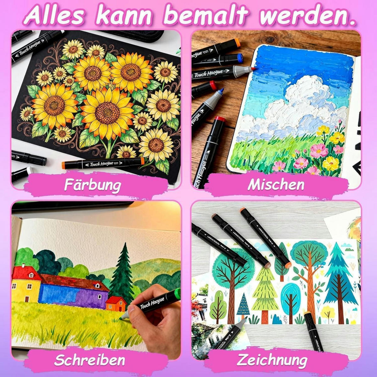 ALKOHOL Marker Set 60 Farben Doppelseitige Pinselspitze - Multicolor, Kunststoff (10/10/15cm)