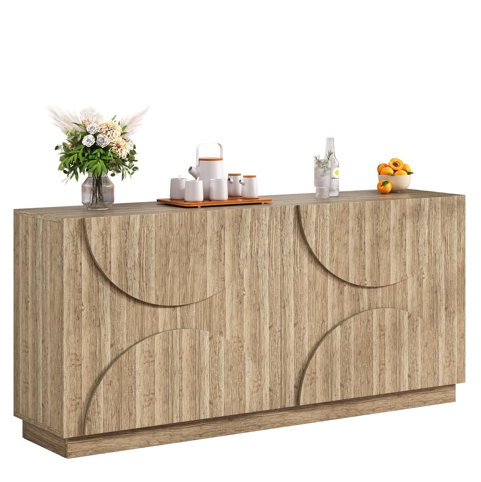 SIDEBOARD 160/40/80 cm in Natur mit Türen, Einlegeböden und Bogenfronten - Naturfarben, Holzwerkstoff (160/80/40cm) - Flora Grace