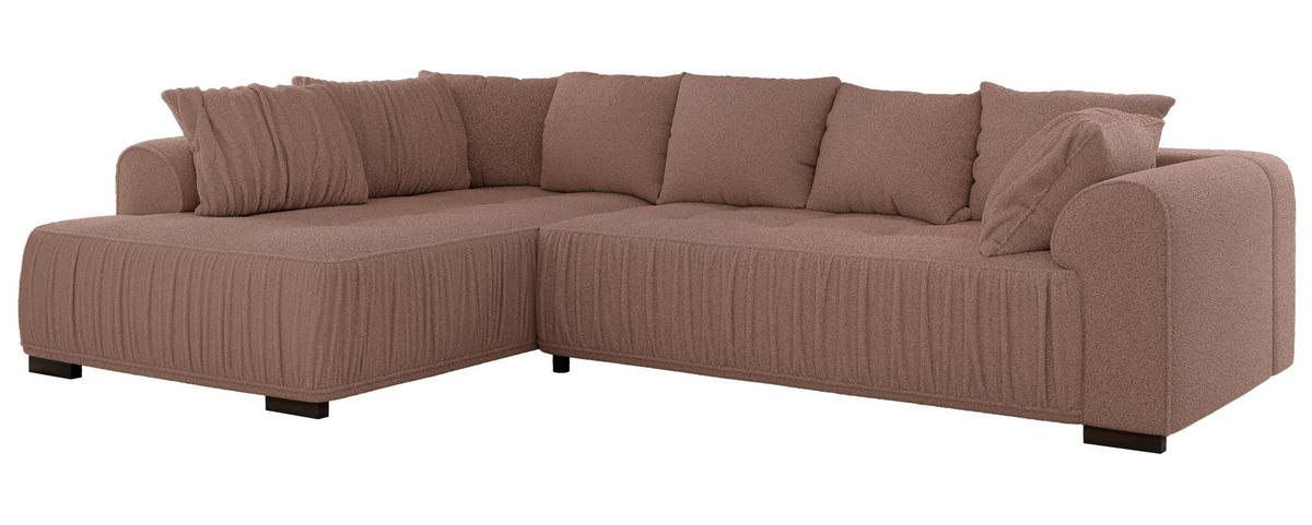 ECKSOFA ORTA Rosa Boucle - Links - Schwarz/Rosa, Textil (325/200cm) - MKS