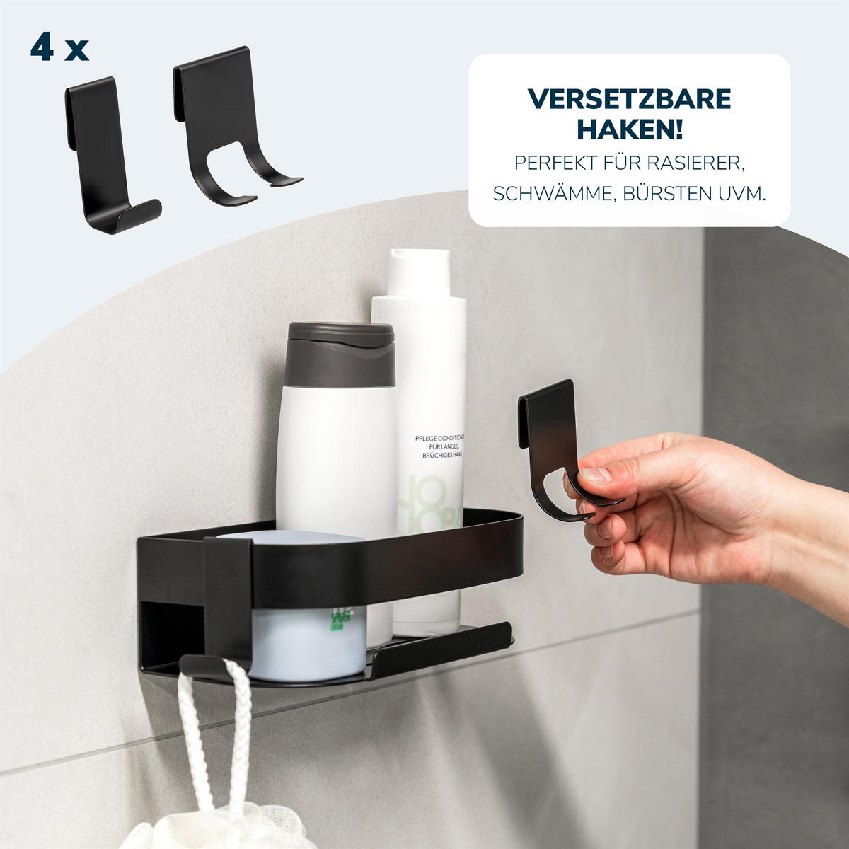DUSCHABLAGEN 2er Set, schwarz - Schwarz, Metall (23/6.5/10.5cm) - eluno