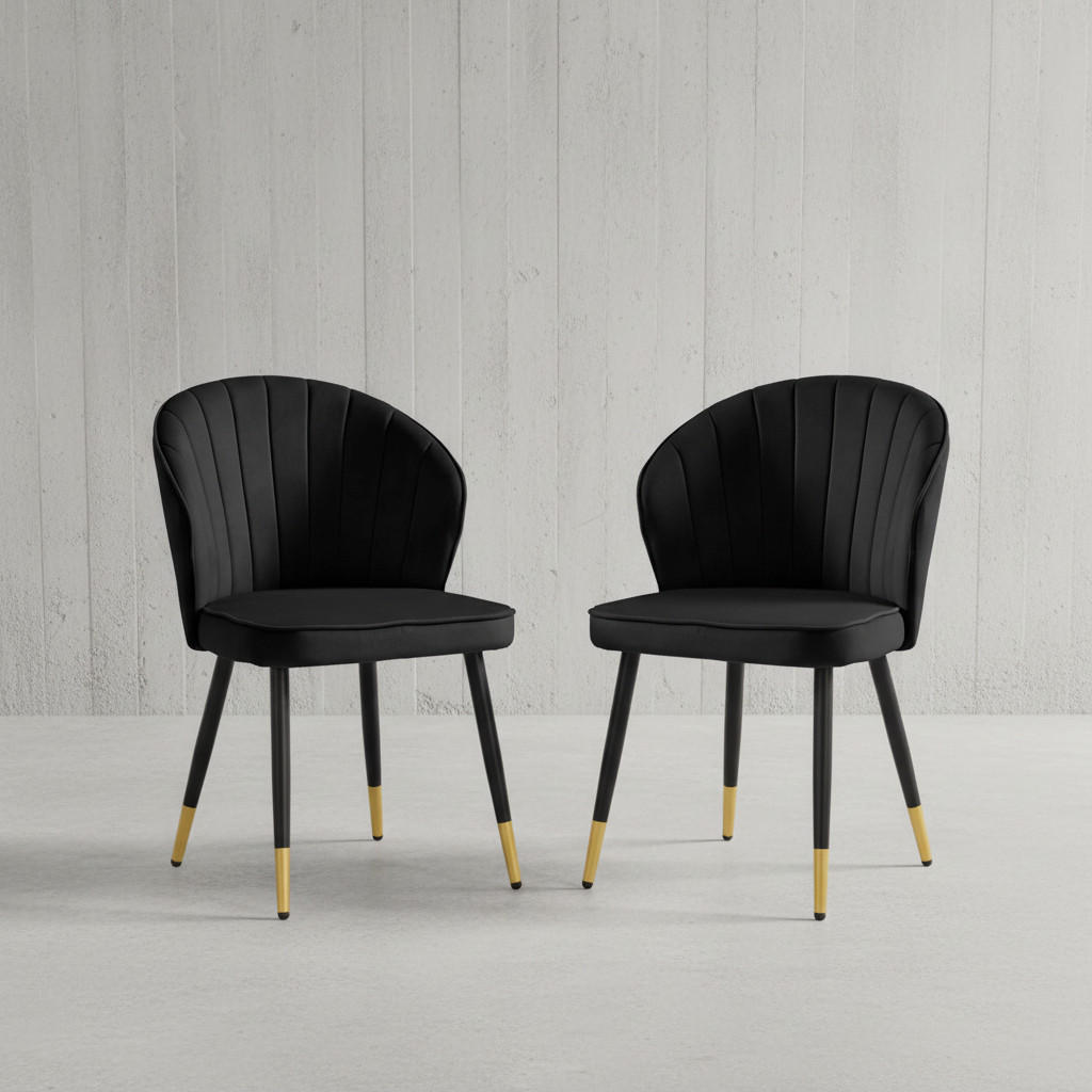 ESSZIMMERSTUHL 2er Set Samtbezug mit Metallgestell Schalenform Skandinavisch gepolstert, Schwarz 53x55x83 cm - Goldfarben/Schwarz, Textil/Metall (53/83/55cm) - KADIMA DESIGN
