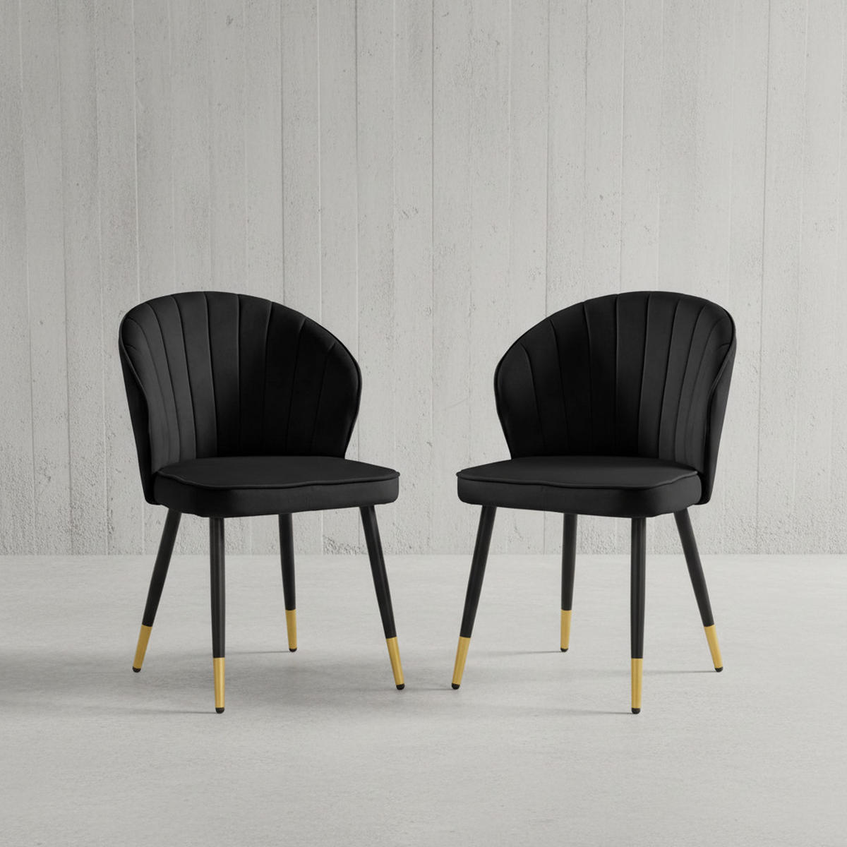 ESSZIMMERSTUHL 2er Set Samtbezug mit Metallgestell Schalenform Skandinavisch gepolstert, Schwarz 53x55x83 cm - Goldfarben/Schwarz, Textil/Metall (53/83/55cm) - KADIMA DESIGN
