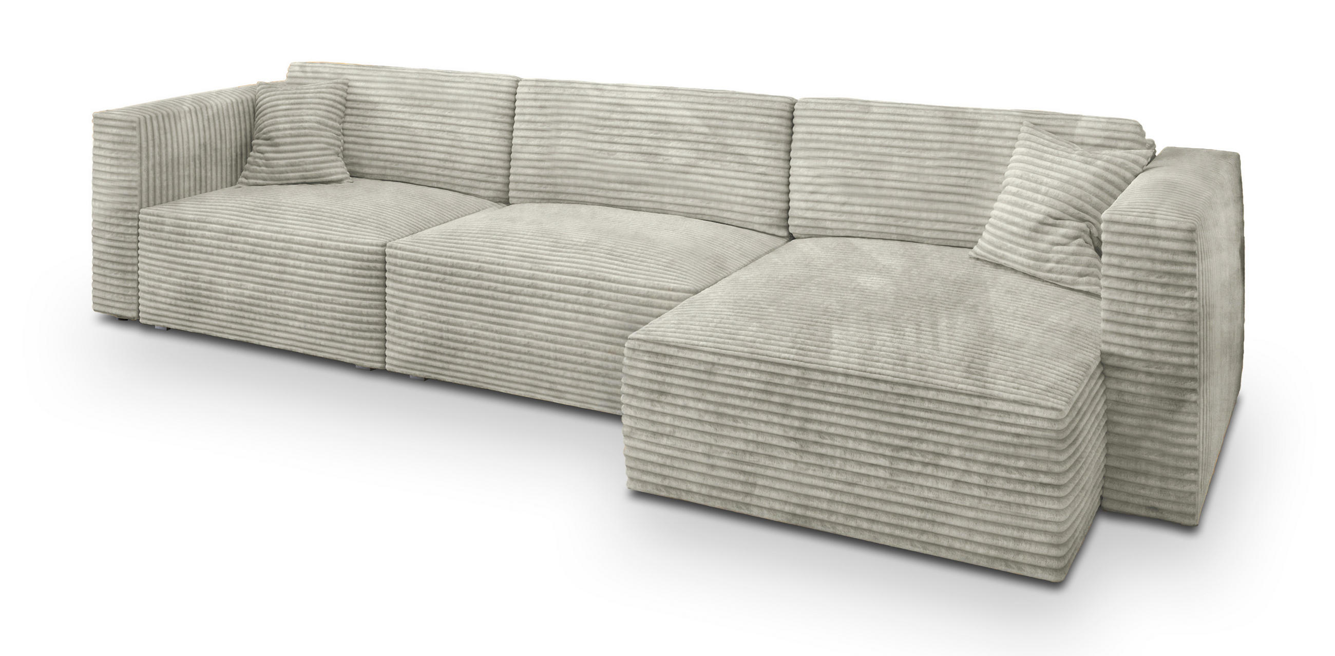 ECKSOFA TOLMO Hellgrau Kordstoff mit Schlaffunktion - Hellgrau, Holz (347/148cm) - MASSENO