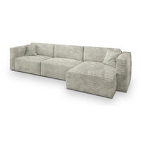 ECKSOFA TOLMO Hellgrau Kordstoff mit Schlaffunktion - Hellgrau, Holz (347/148cm) - MASSENO