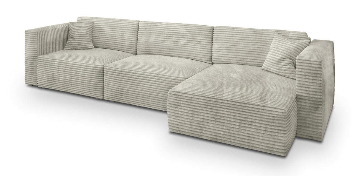 ECKSOFA TOLMO Hellgrau Kordstoff mit Schlaffunktion - Hellgrau, Holz (347/148cm) - MASSENO