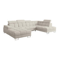 WOHNLANDSCHAFT mit Schlaffunktion und Bettkasten Ottomane RECHTS COMA U 345x203x79 Creme Cord - Mokka, Holzwerkstoff/Textil (203/79/345cm) - ALTDECOR