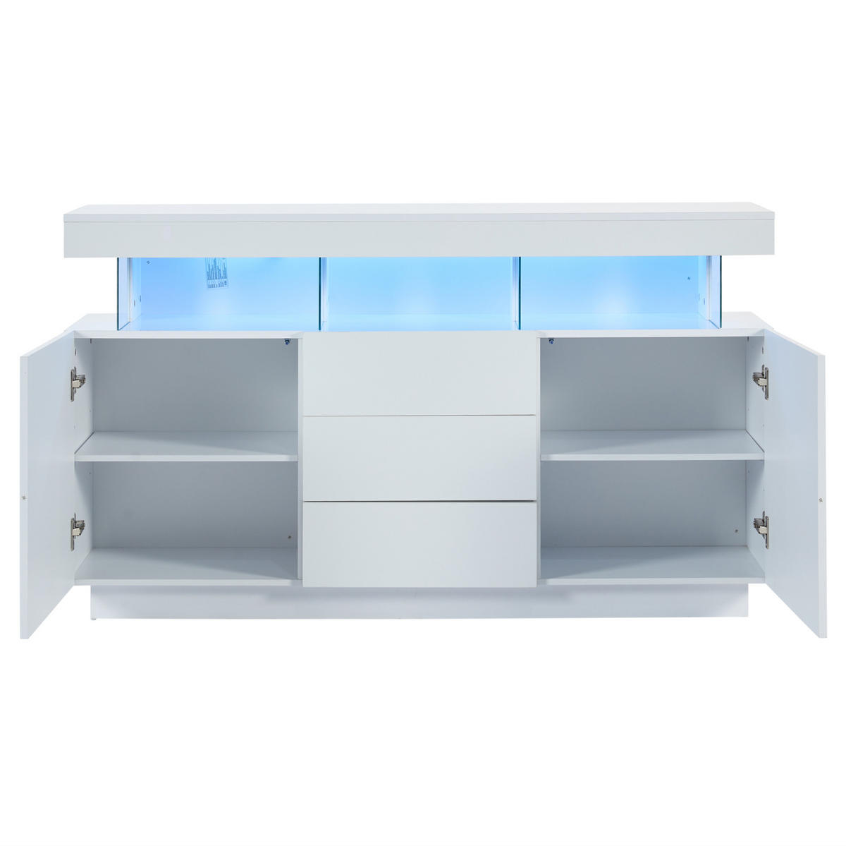 SIDEBOARD aus Spanplatte und Acryl 140x35x80 cm Weiß mit LED-Beleuchtung, 3 Schubladen und 2 Türen - Weiß, Holzwerkstoff (140/80/35cm) - IVMEU