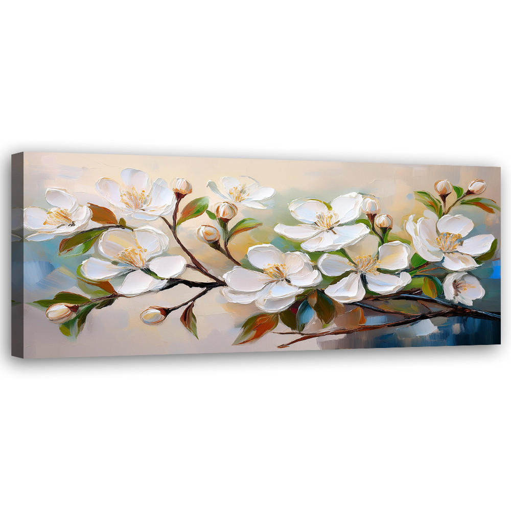 WANDBILD bemalte apfelblüte - Weiß, Textil (90/30cm) - Feeby