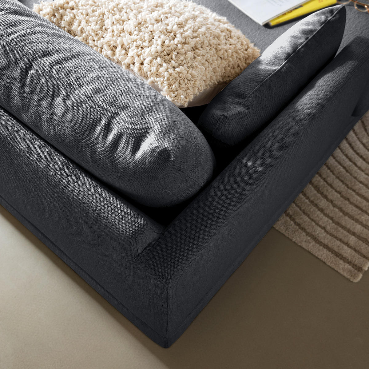 ECKSOFA mit Longchair - Webstoff - Buchefarben/Grau, Buchenholz/Textil (242/150cm) - home24