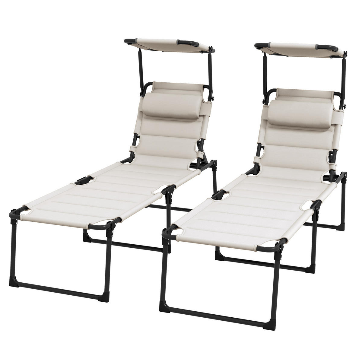 SONNENLIEGE DE-15682 200 cm, klappbar, 4-fach verstellbar, mit Sonnendach Creme - Creme, Metall (200/45/70cm) - ComfortXL