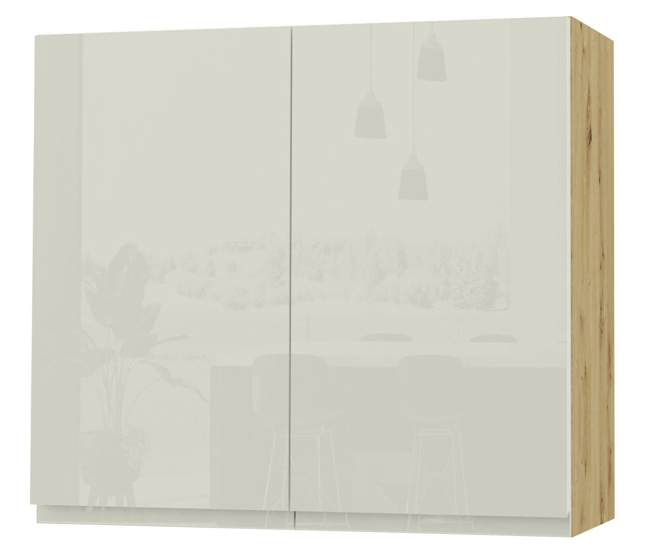 Feldmann-Wohnen Hängeschrank Weiß Hochglanz, Eiche Artisan 80x72x32.5 cm