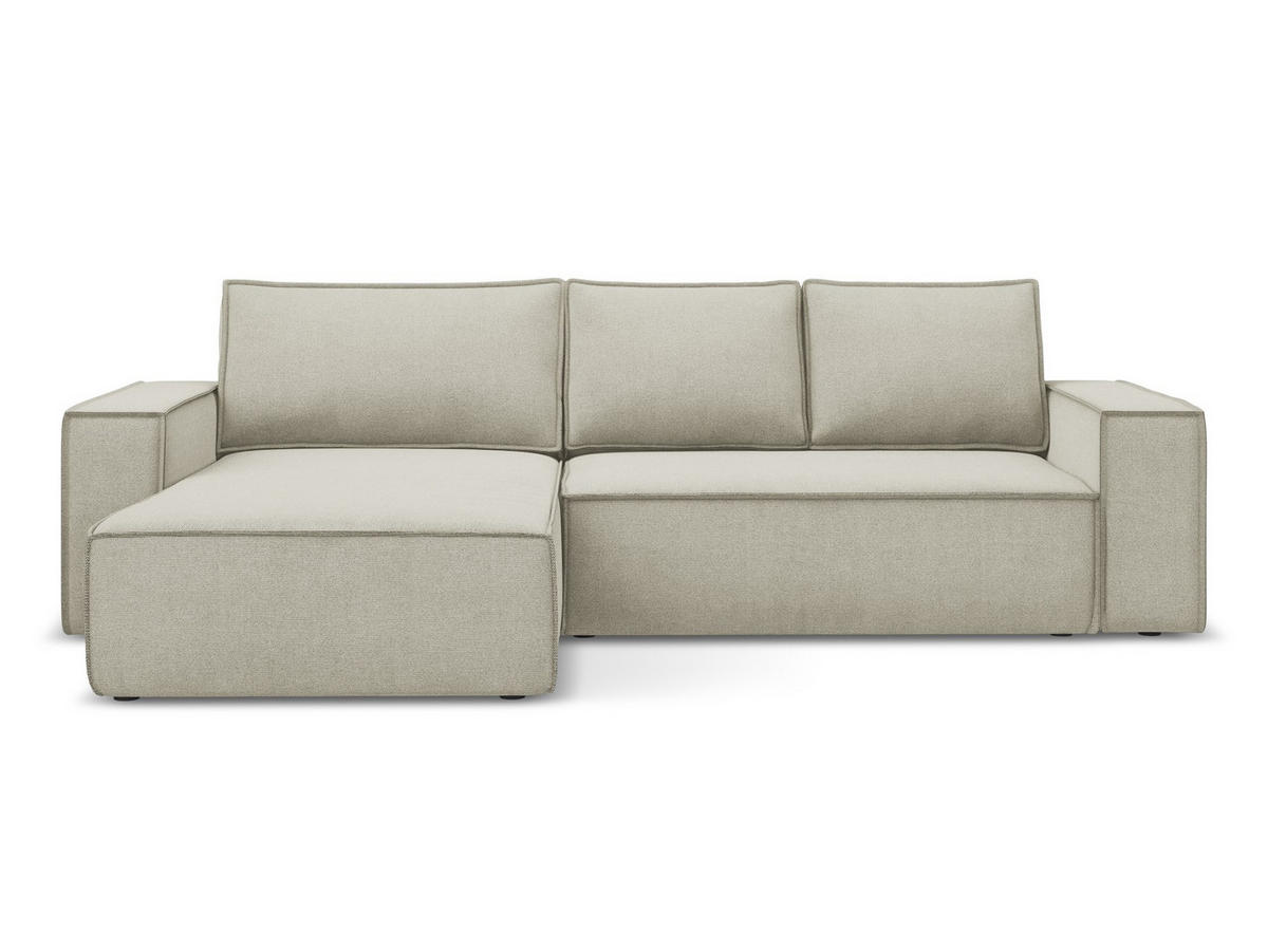 ECKSOFA mit Schlaffunktion Strukturstoff Stoff Beige - Beige/Creme, Kunststoff/Textil (185/290cm) - Makamii