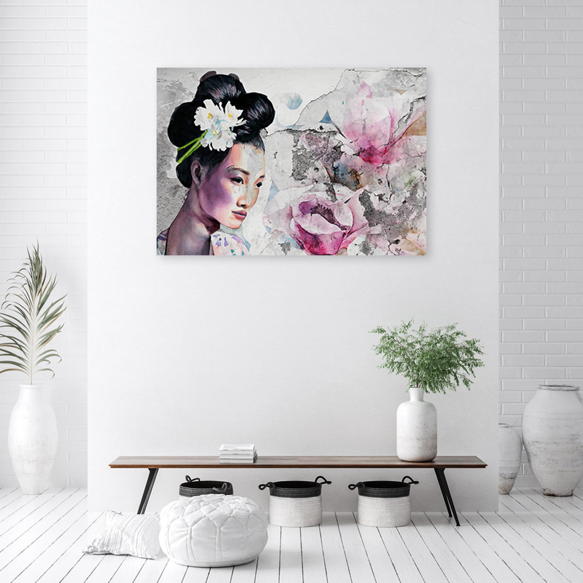 WANDBILD geisha porträt japan - Pink, Textil (60/40cm) - Feeby