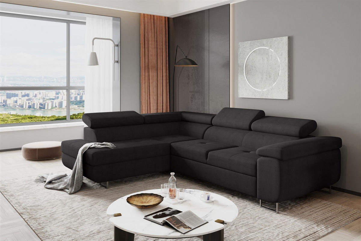 ECKSOFA Jade Mit Schlaffunktion - Schwarz, Holzwerkstoff/Textil (202/275cm) - Fun Möbel