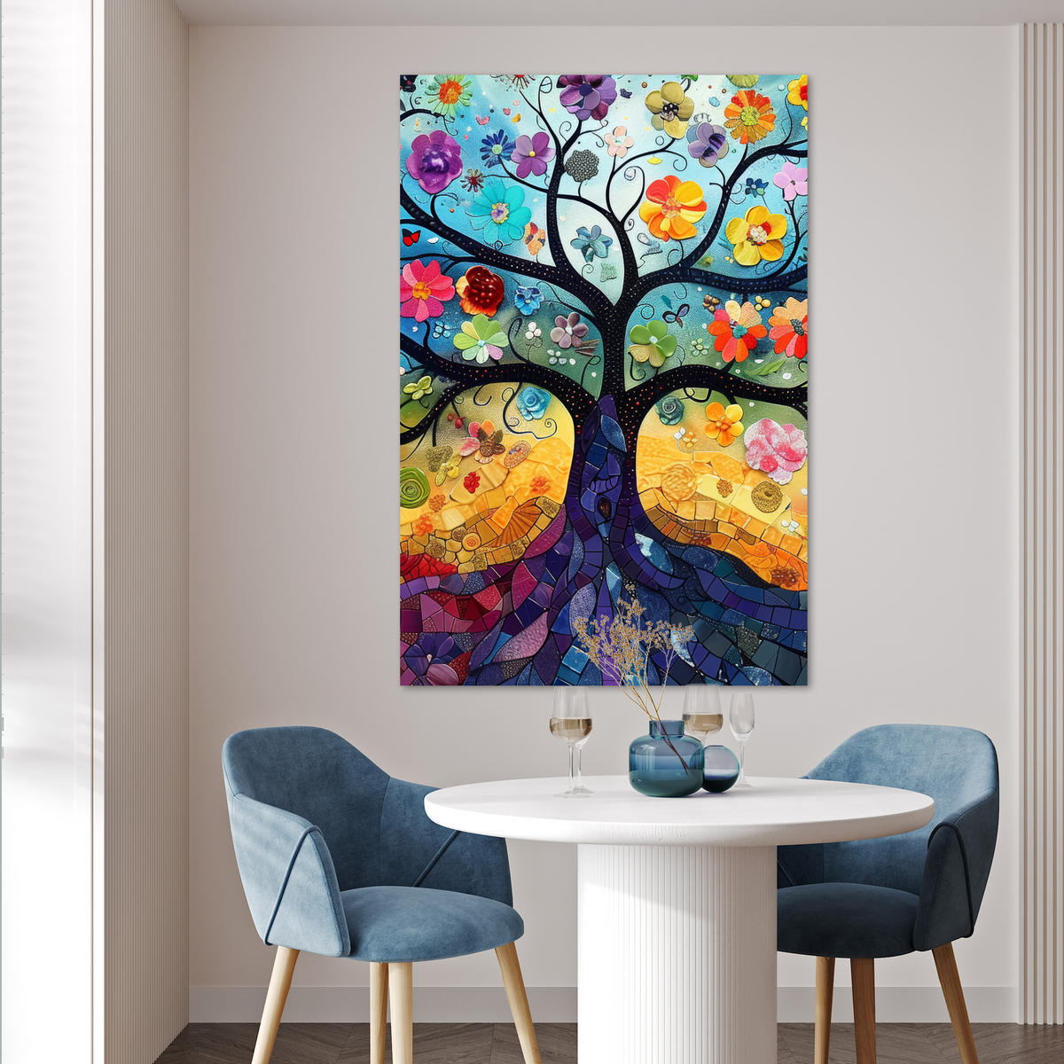 POSTER Kunst - Baum des Lebens - Blumen - Hippie 80x120 cm - Dunkelblau, Papier (80/120/0.1cm) - MuchoWow
