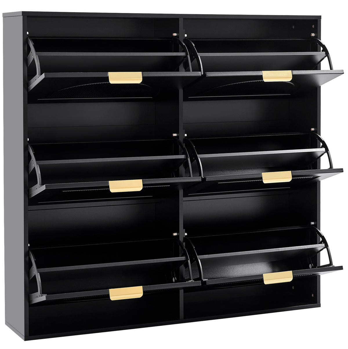 SCHUHSCHRANK 118/25/115 cm mit 6 Klappenfächern, verstellbaren Einlegeböden und Kippsicherung, Schwarz - Schwarz, Holzwerkstoff (118/115/25cm) - Redom