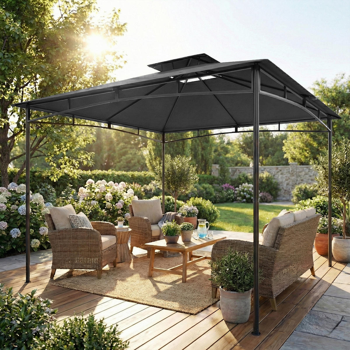 PAVILLON Polyester Metall Dunkelgrau - Dunkelgrau, Textil/Metall (300/285/300cm) - Outsunny