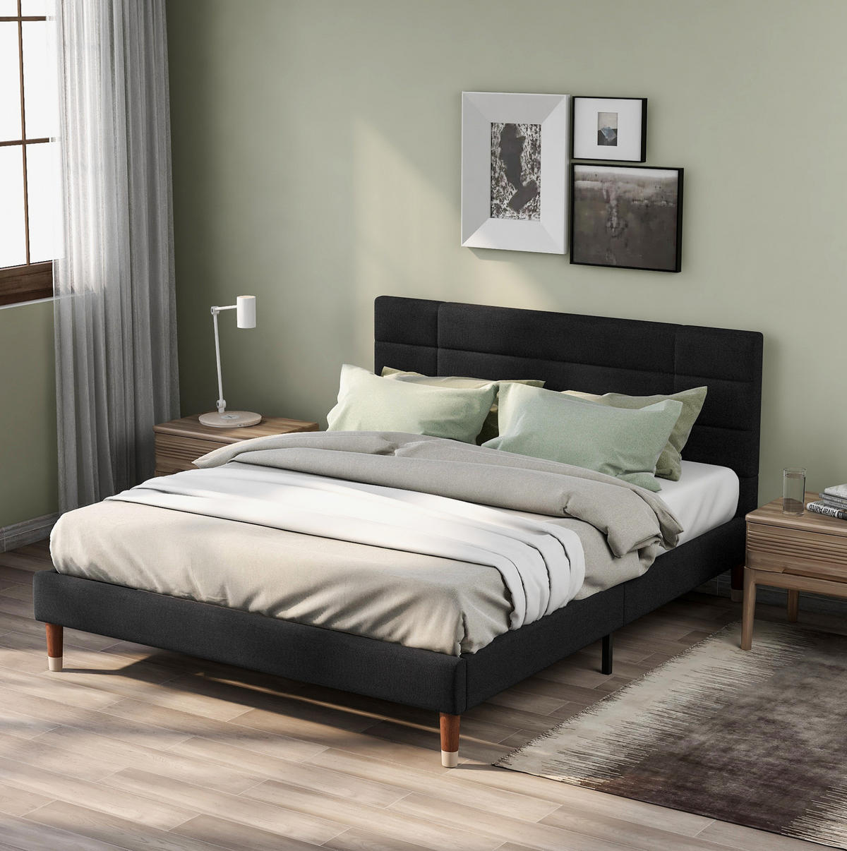 POLSTERBETT 140/200 cm mit Matratze, Lattenrost und 7-Zonen-Komfort, Schwarz - Schwarz, Holz (140/140cm) - Redom