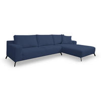 ECKSOFA Aspen in L-Form, Coach Farbe: Blau, Velourstoff, Ottomane Rechts - Blau, Textil (312/187cm) - VENASI MÖBEL