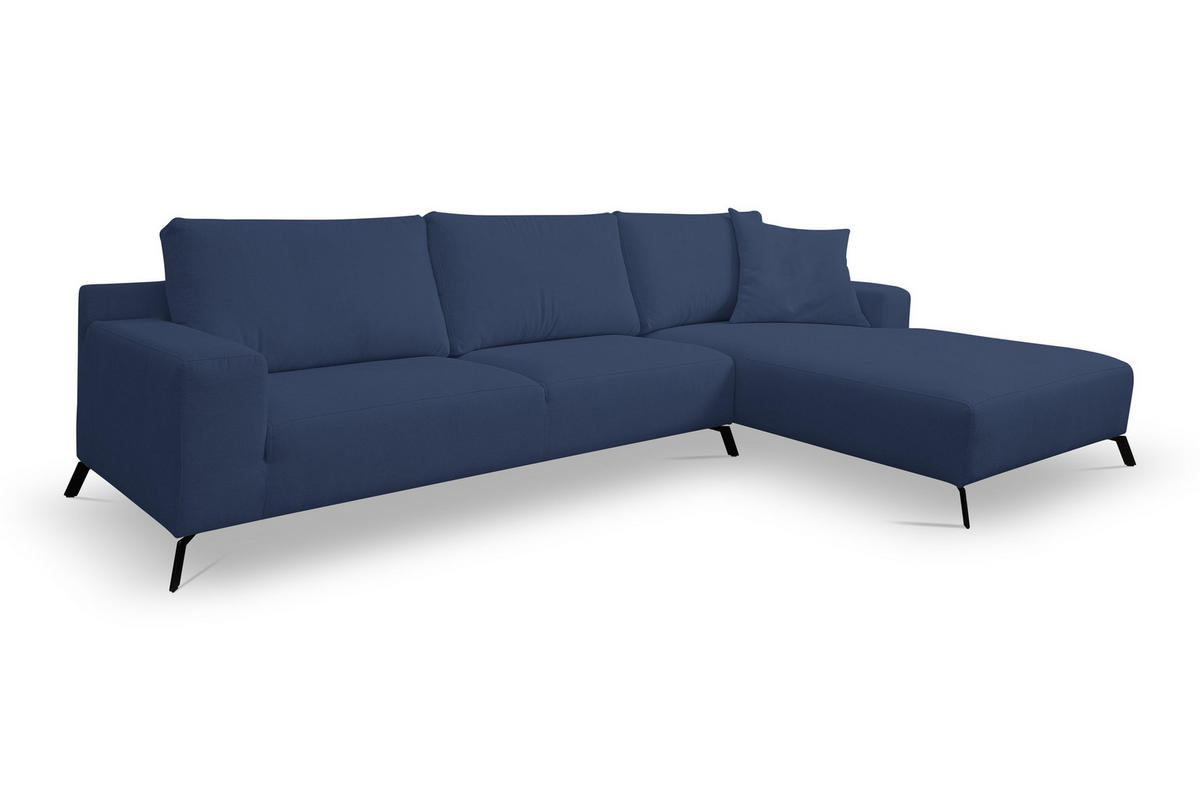 ECKSOFA Aspen in L-Form, Coach Farbe: Blau, Velourstoff, Ottomane Rechts - Blau, Textil (312/187cm) - VENASI MÖBEL