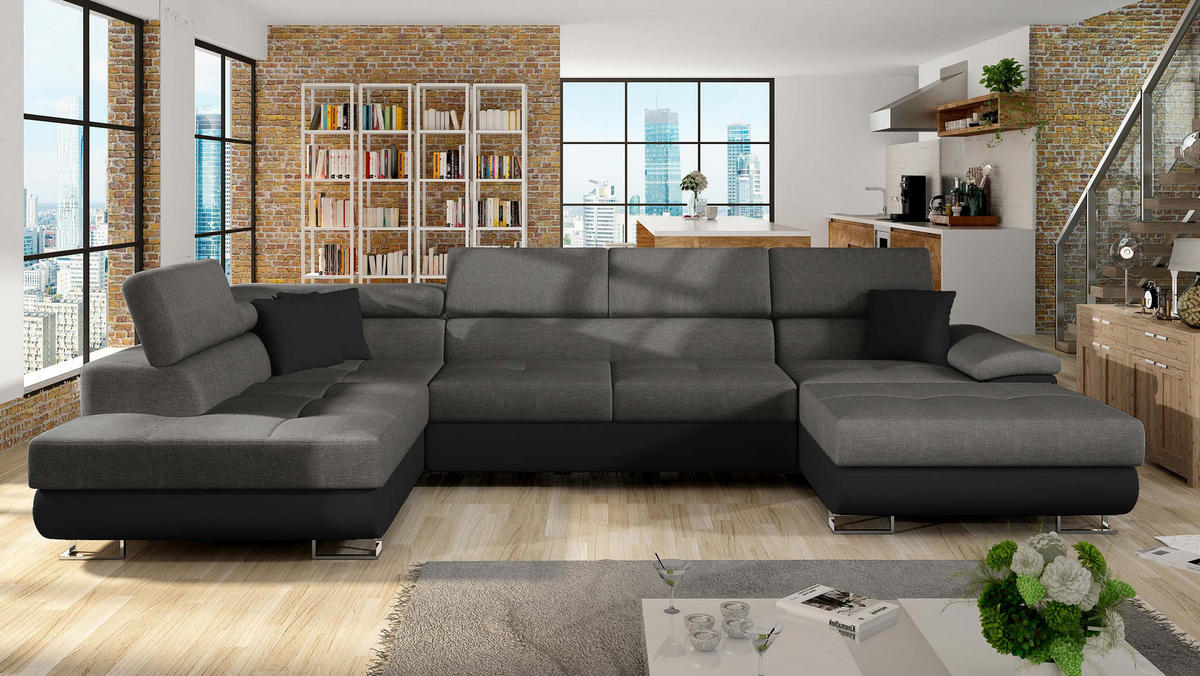WOHNLANDSCHAFT Cotere Bis, Seite: Links - Schwarz, Holz (345/91/202cm) - MIRJAN24