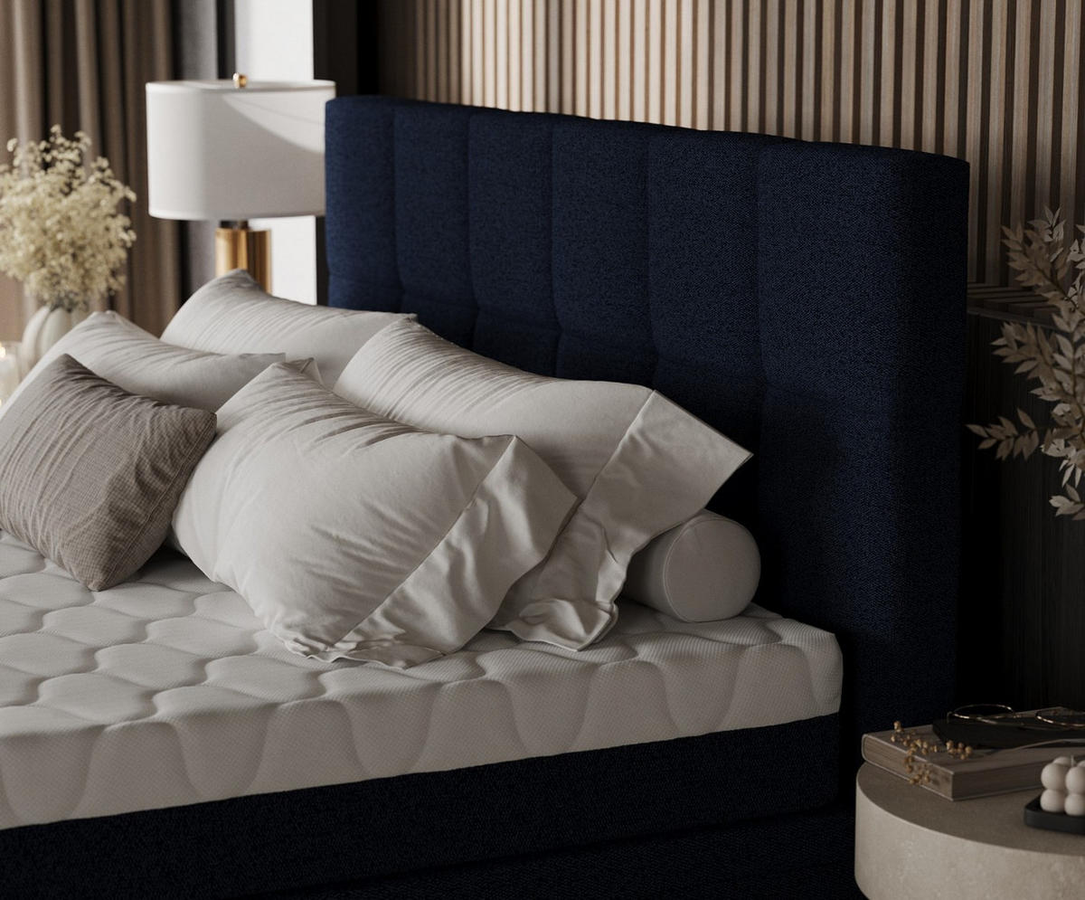 BOXBETT Elano 200/200 cm Marineblau im Riva Stoff - Schwarz/Dunkelblau, Holz/Holzwerkstoff (200/200cm) - AltaBeds