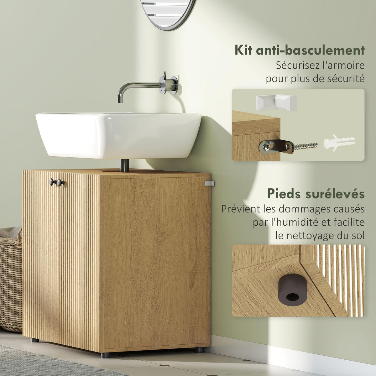 WASCHBECKENUNTERSCHRANK DE-15929 mit Soft-Close-Türen Naturholz - Naturfarben, Holzwerkstoff (60/58.5/39.8cm) - ComfortXL