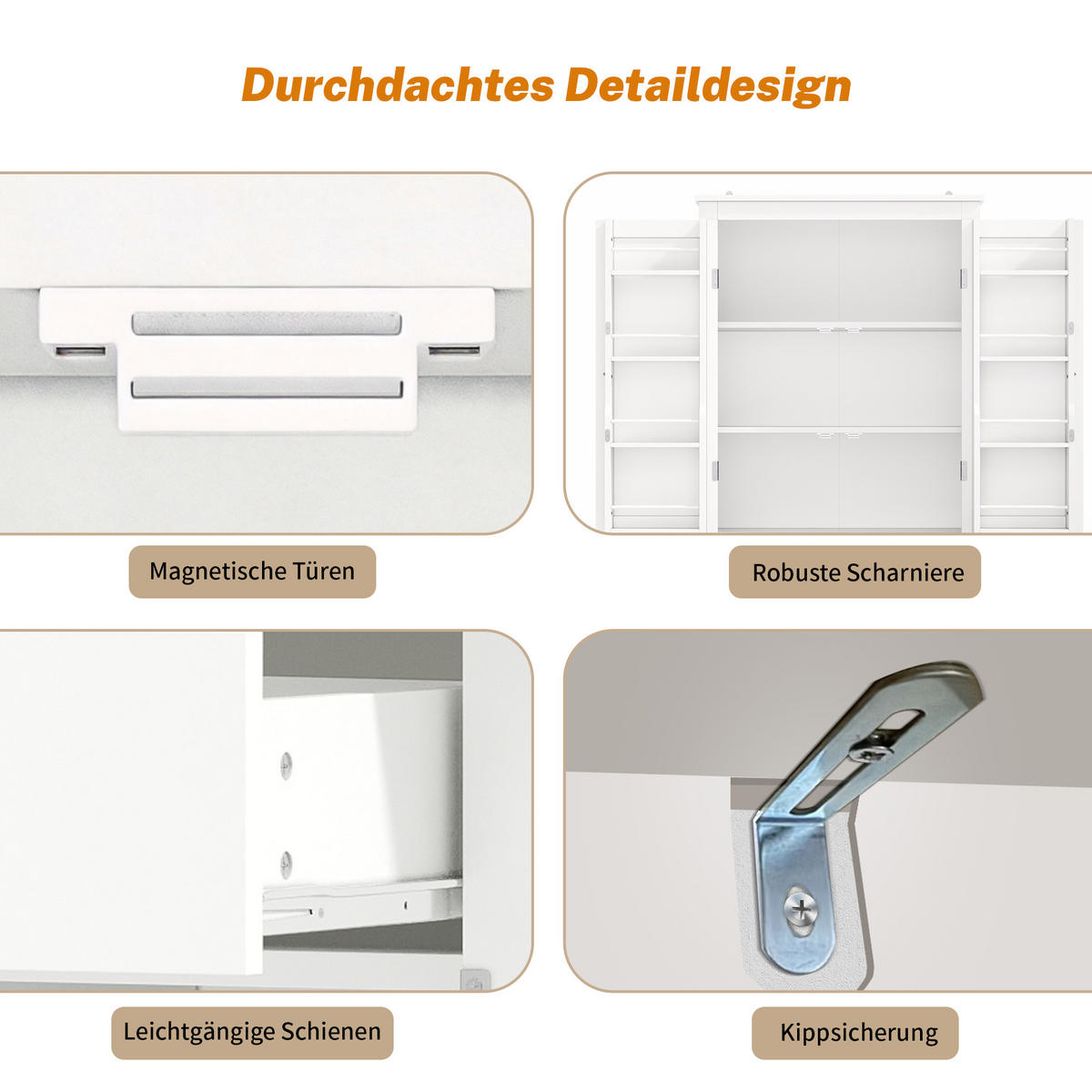 BUFFET 75/40/182 cm weiß aus MDF mit viel Stauraum - Weiß, Holzwerkstoff (75/180/40cm) - OKWISH