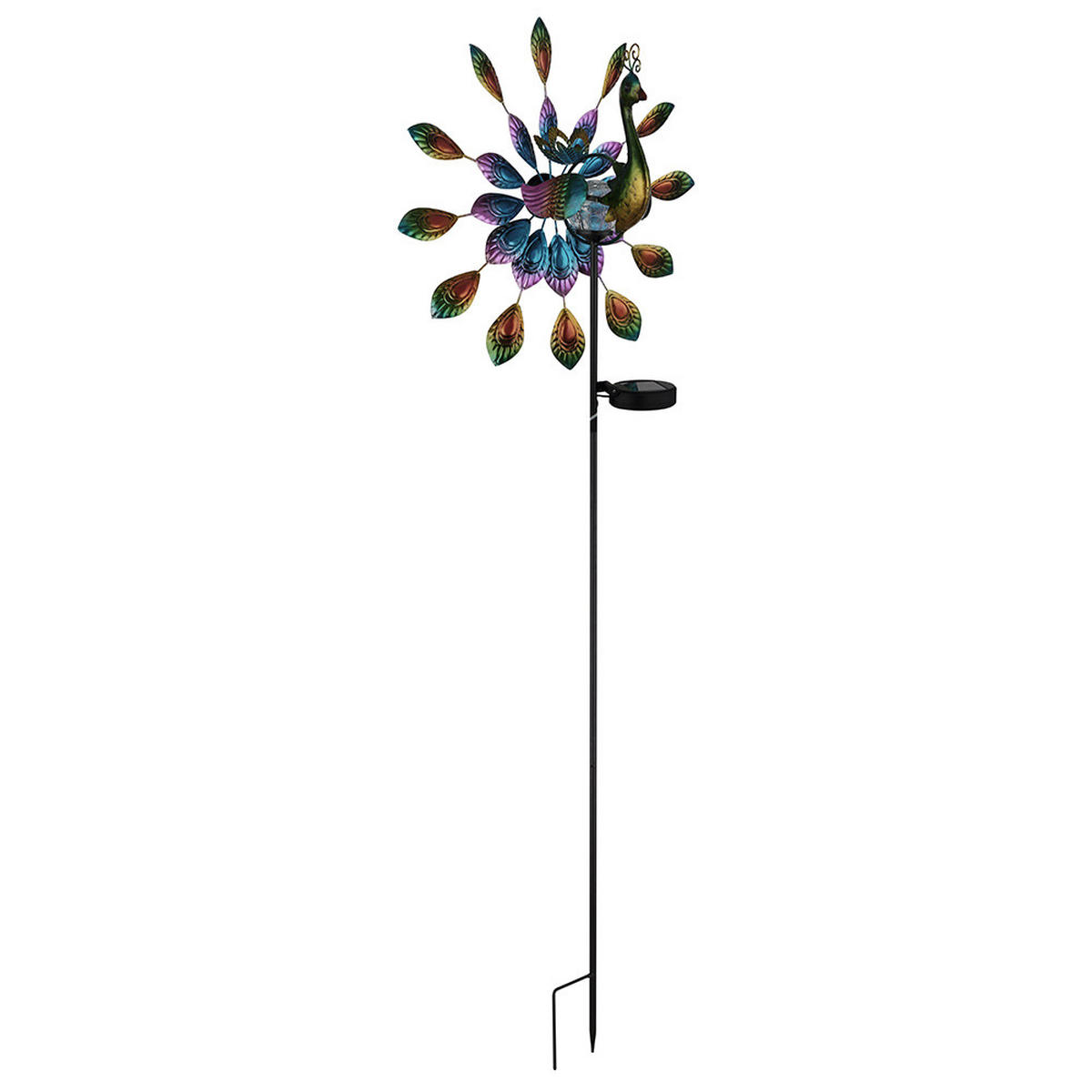 SOLARLEUCHTE LED, bunt, Pfau-Design, Erdspitz, 2er Set - Multicolor, Metall (38/25/120cm) - Globo Lighting