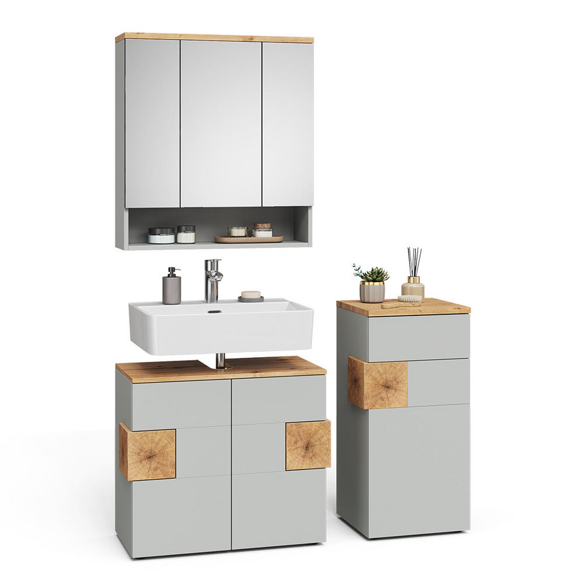 BADMÖBEL-SET Eden Grau 3 Teile - Hellgrau/Grau, Holzwerkstoff (73/64/37cm) - Vicco