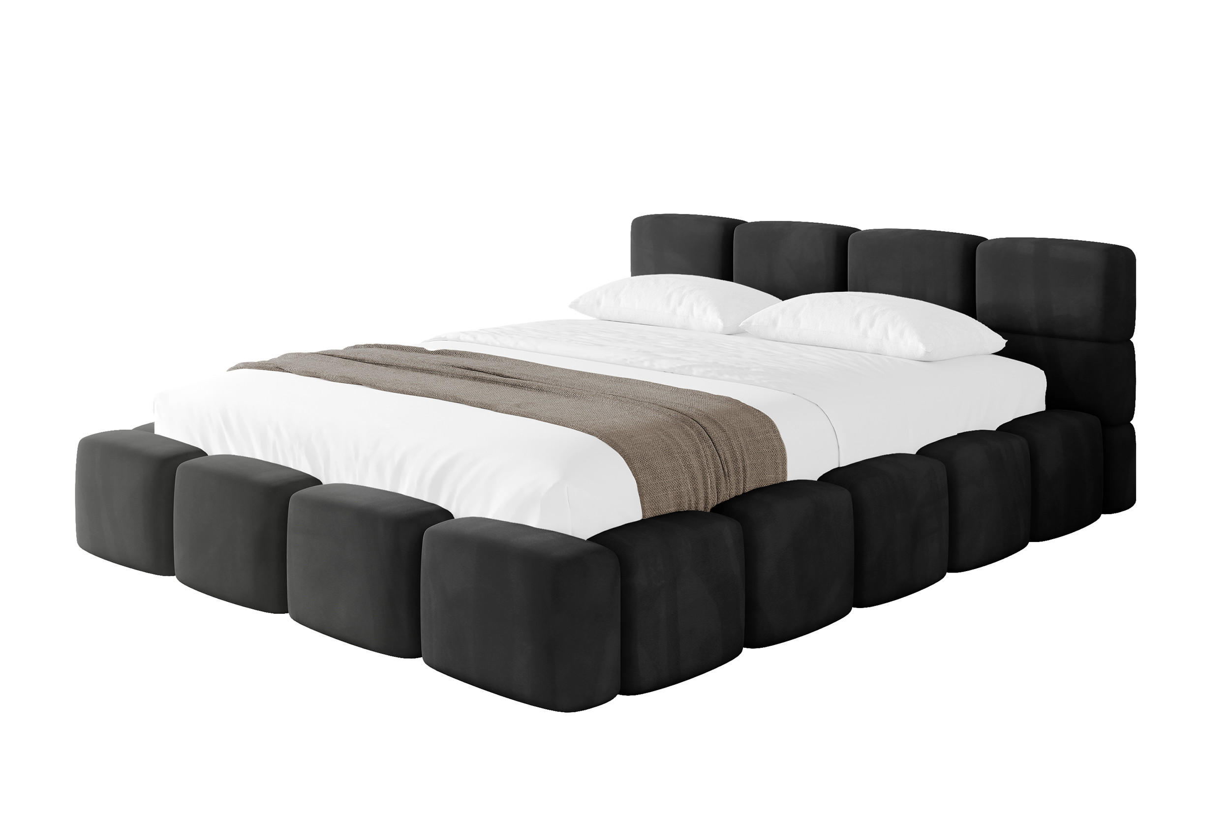 POLSTERBETT mit Bettkasten und Lattenrost, Bett mit Kopfteil, Boxbett ohne Matratze, Doppelbett mit Stauraum - NATA-v1 200x200 Schwarz - Schwarz Hochglanz, Holzwerkstoff/Textil (200/200cm) - ALTDECOR