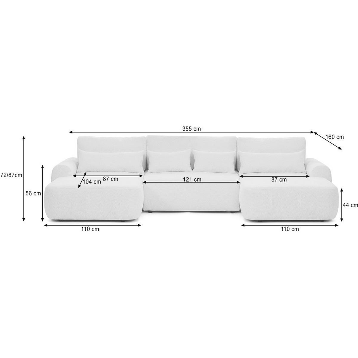 WOHNLANDSCHAFT Oliver mit Schlaffunktion, Beige, Bouclé-Stoff - Beige/Schwarz, Holzwerkstoff (355/87/160cm) - Beautysofa