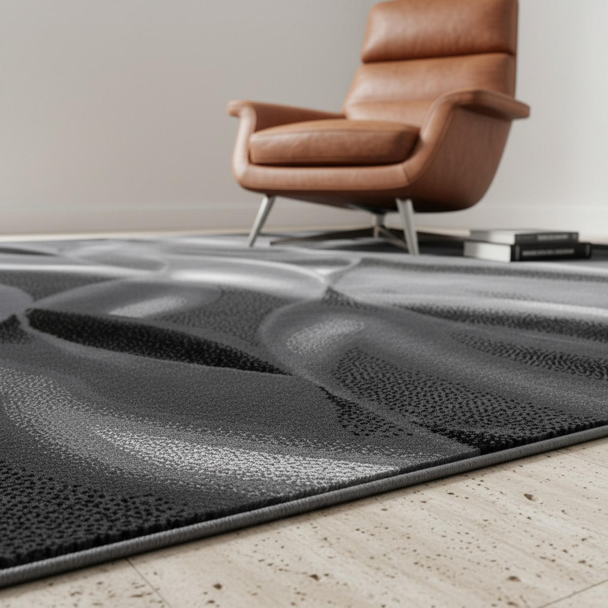 TEPPICH Kurzflor Abstrakte Wellen Polypropylen Wohnzimmer Schwarz Läufer 80x300 - Schwarz, Textil (80/300cm) - KADIMA DESIGN