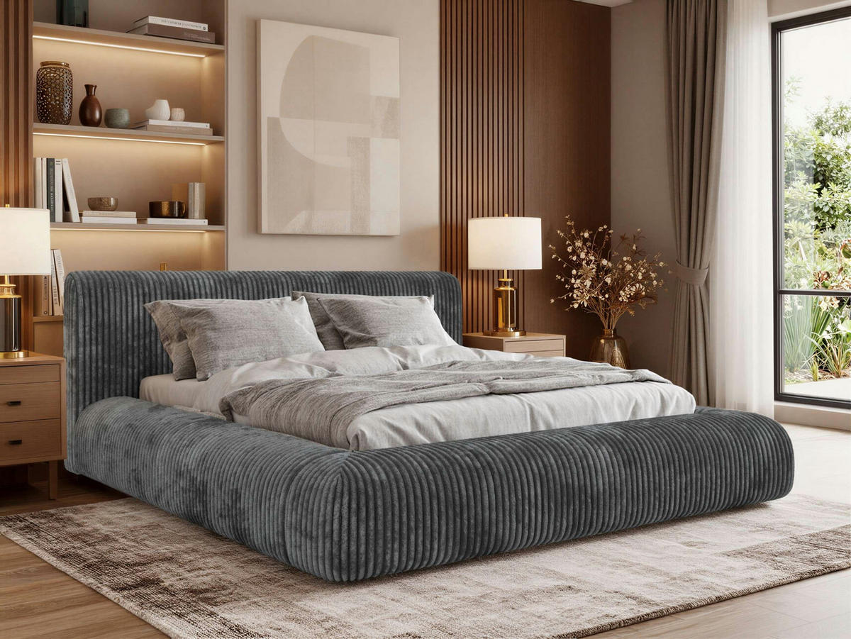 POLSTERBETT TILBEA CLASSIC 160/200 - Grau Cordstoff - ohne Matratze - Grau, Textil (160/200cm) - MKS