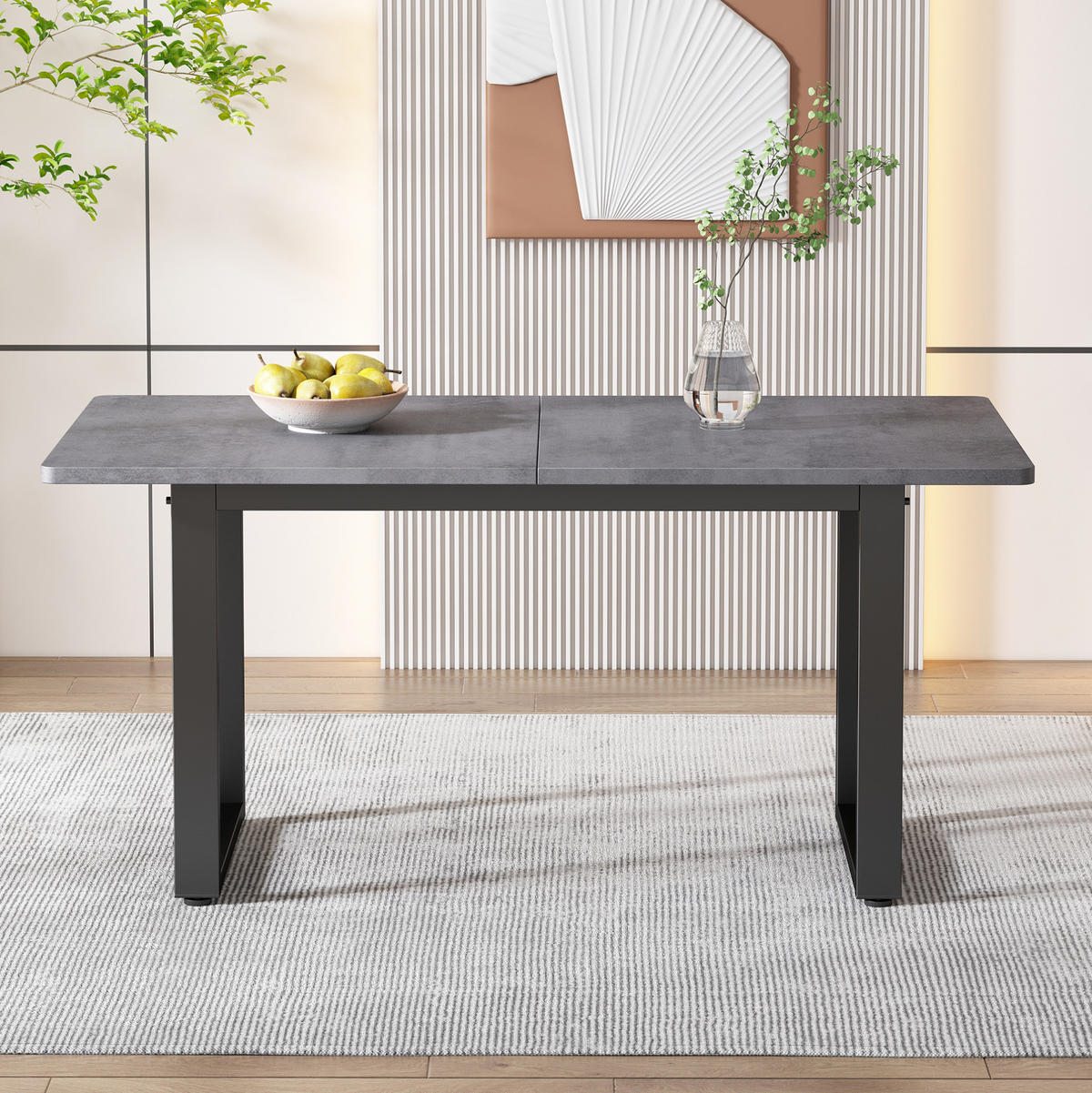 JEDÁLENSKÝ stôl 190 cm čierny/sivý, industriálny štýl, z drevotriesky a kovu - čierna, kompozitné drevo (140/70/75cm) - BEAOK