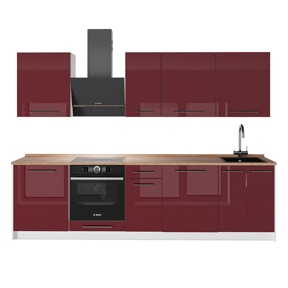 KUCHYŇSKÝ KOUT Fame-Line, Bordó červená vysoký lesk/Bílá, 280 cm, PD Dub - bílá/bordeaux, kompozitní dřevo (280/82/60cm) - Vicco