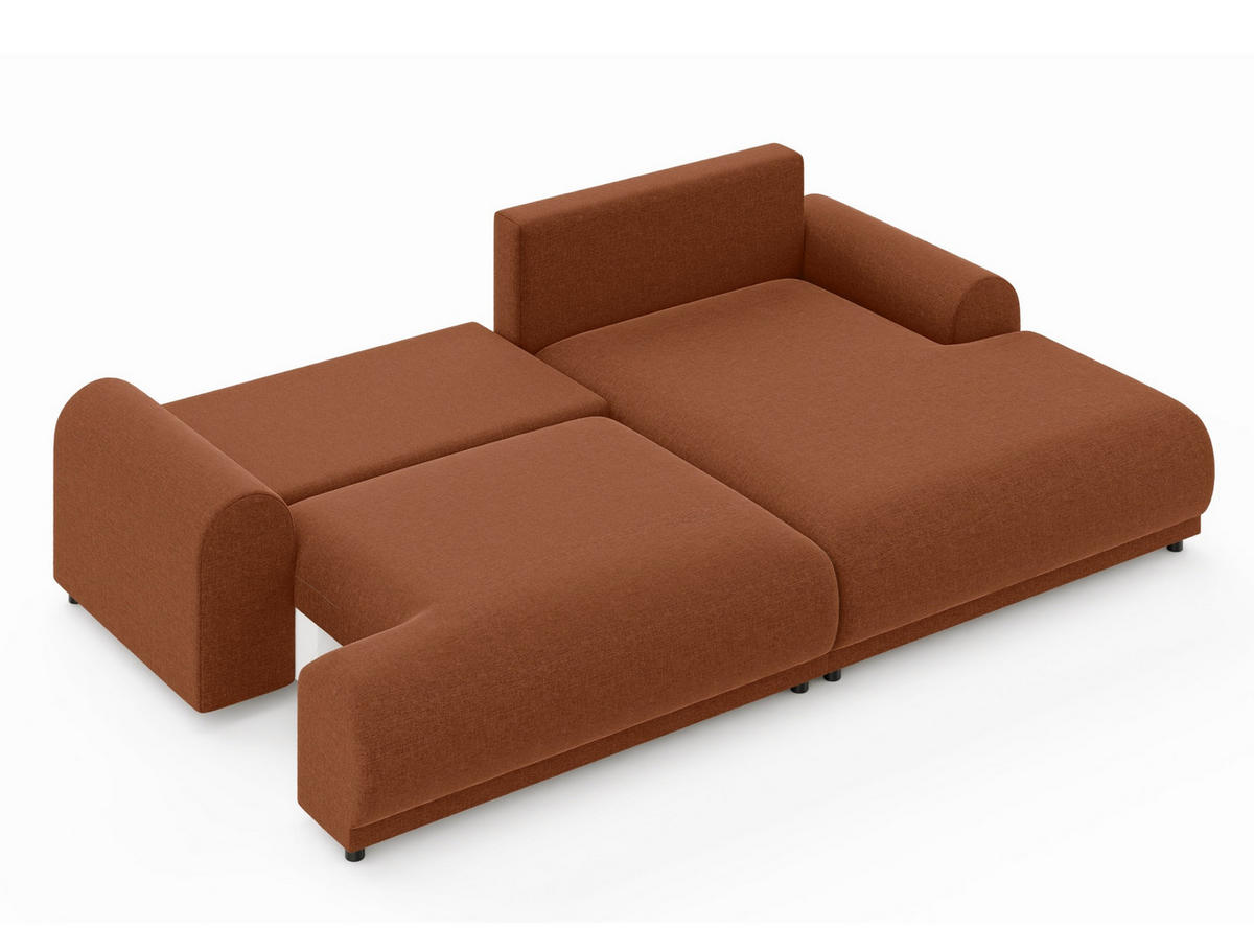 ECKSOFA mit Schlaffunktion, Bettkasten, extrabreite Ottomane rechts, abgerundete Armlehnen, B240/T145/H81 cm, Chenille Terracotta / 21023 - Terracotta/Schwarz, Kunststoff/Textil (240/145cm) - luma-home