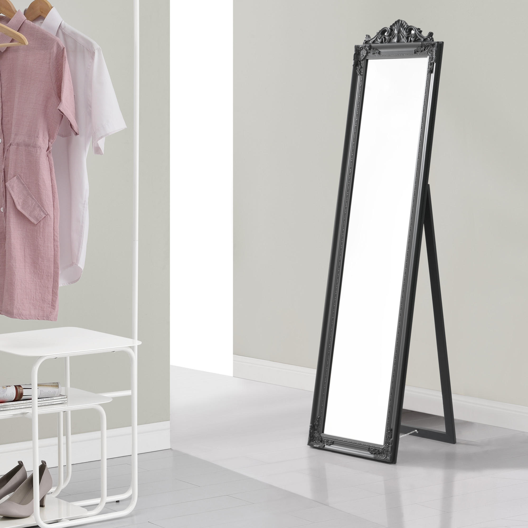 STANDSPIEGEL Arezzo - Dunkelgrau, Glas/Holz (28.5/160/140cm) - [en.casa]
