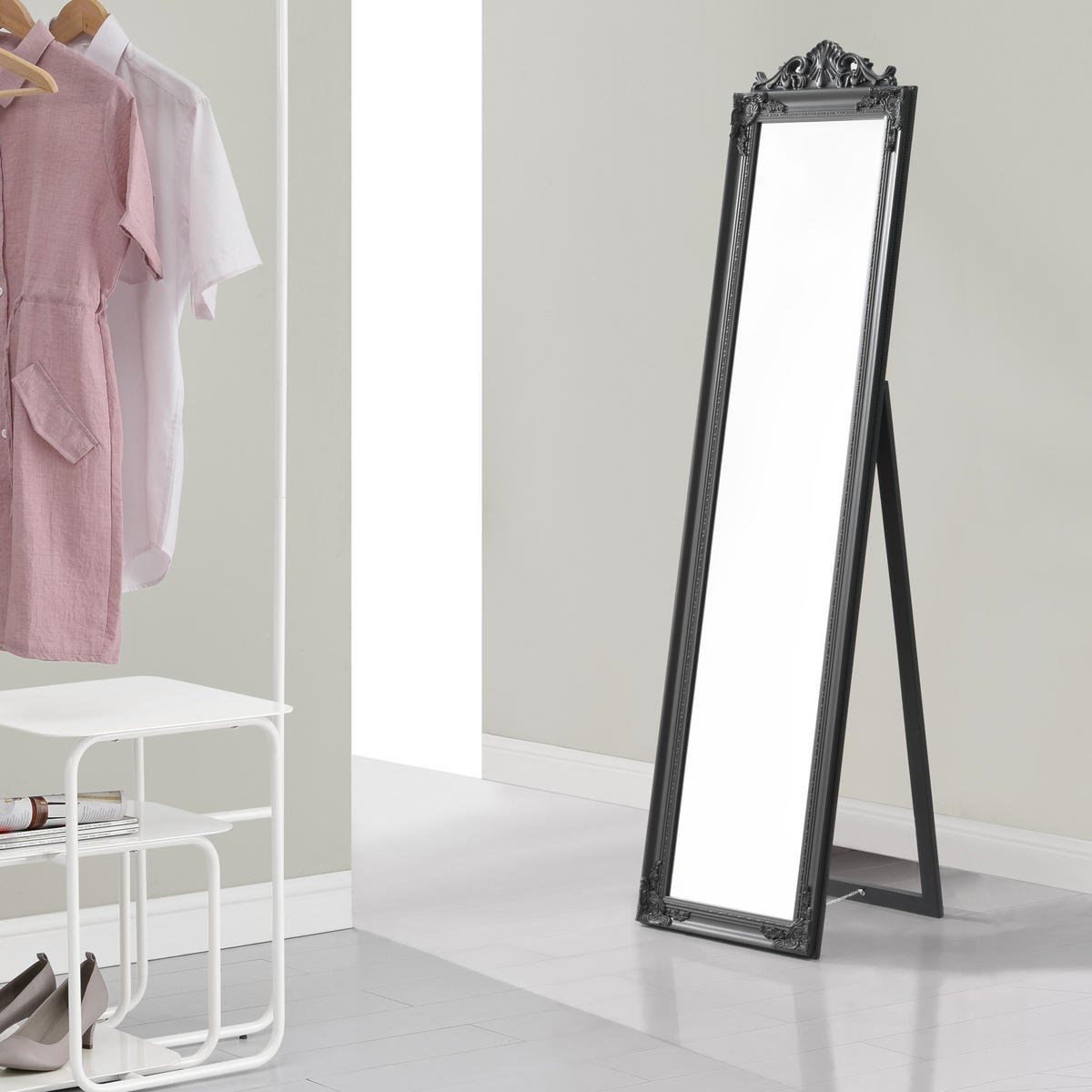 STANDSPIEGEL Arezzo - Dunkelgrau, Glas/Holz (28.5/160/140cm) - [en.casa]