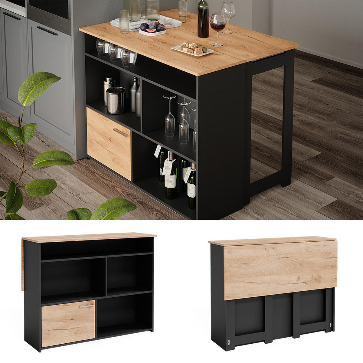 BARTISCH Dominic Goldkraft Eiche 116 x 37 cm 4x offene Fächer und 1x Tür - Eiche Wotan, Holzwerkstoff (116/90.5/37cm) - Vicco