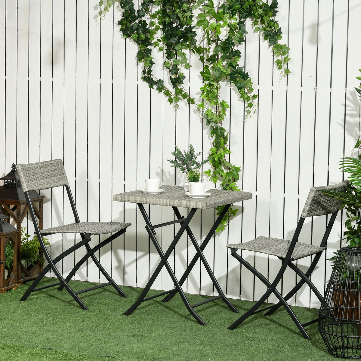 GARTENMÖBEL Set, Metall, PE, Hellgrau - Hellgrau, Metall - Outsunny