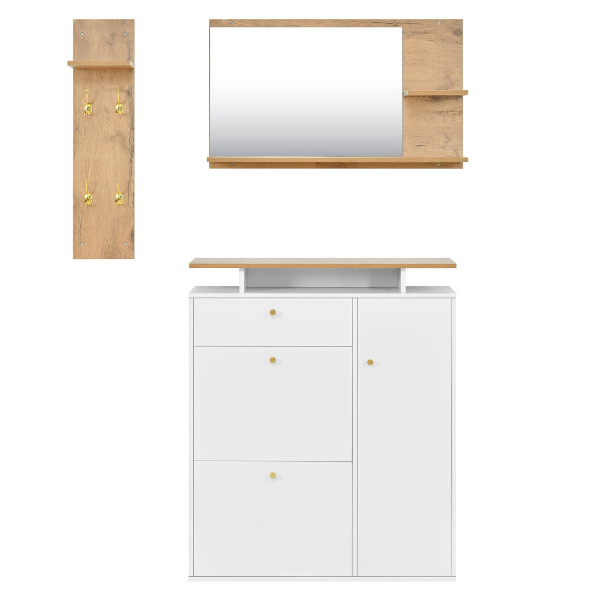 GARDEROBENSET 105/25/151,5 cm weiß aus Spanplatte mit LED und Spiegel - Weiß, Holzwerkstoff (105/151.5/25cm) - OKWISH