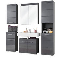 BADMÖBEL-SET grau Hochglanz 5-teilig 163 x 190 cm, Komplett-Set mit viel Stauraum - Grau, Glas/Holzwerkstoff (163/190/34cm) - Top.Furn
