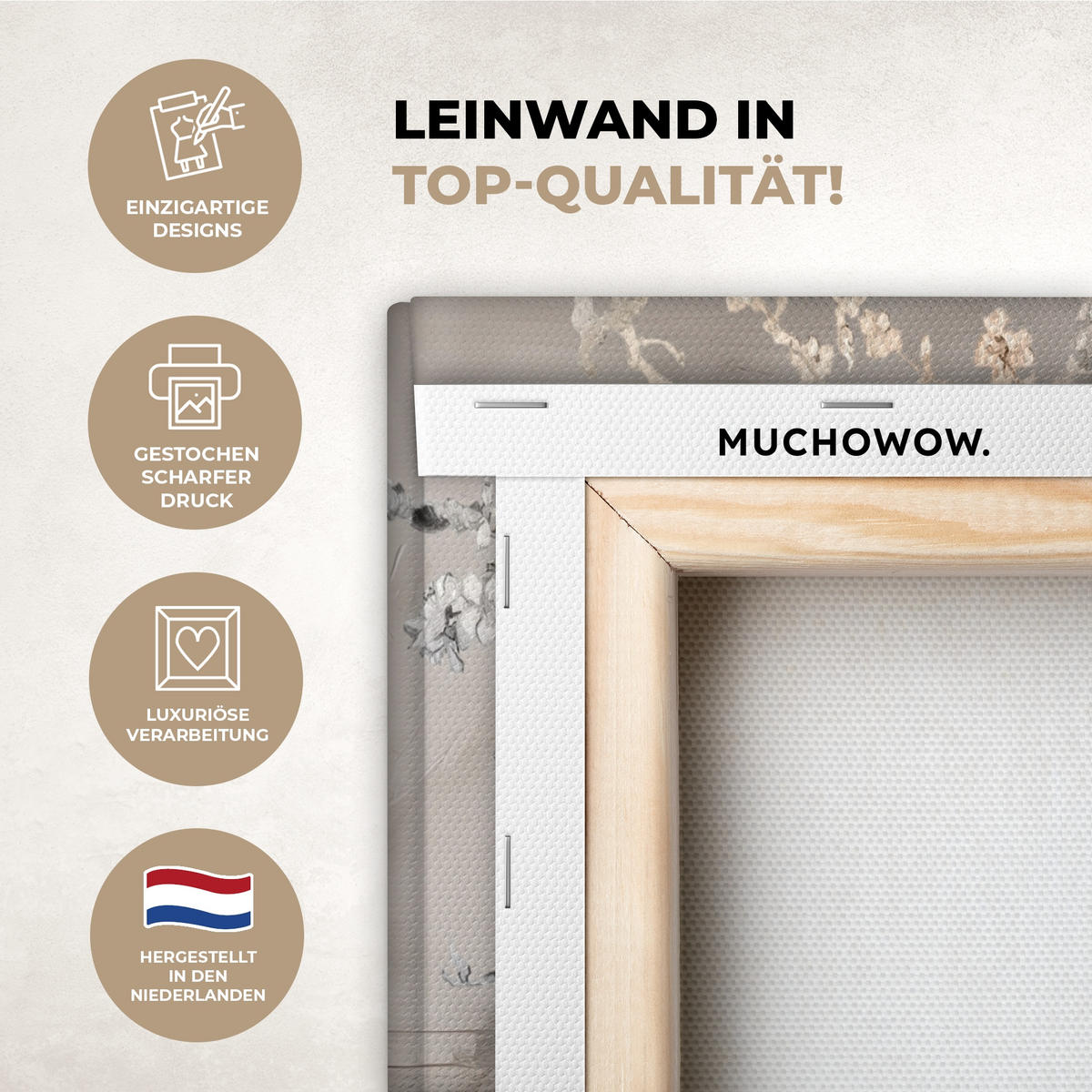 LEINWANDBILD 2er Set Mandelblüte - Abstrakt - Beige 80x60 cm - Beige, Textil (80/60cm) - MuchoWow