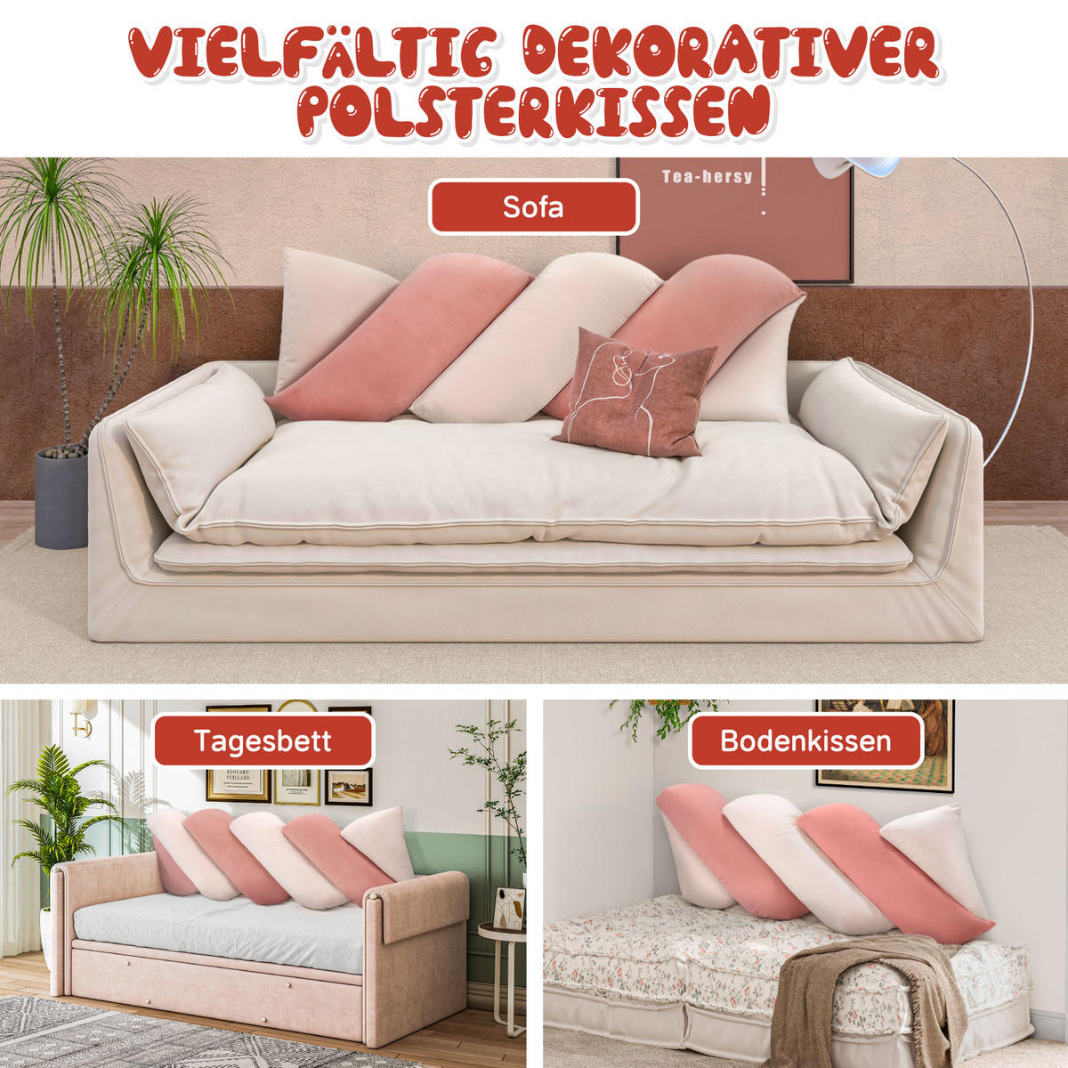 KISSEN Süßigkeiten Zweifarbig 150cm - Pink/Hellrosa, Textil (30/153cm) - Vercart