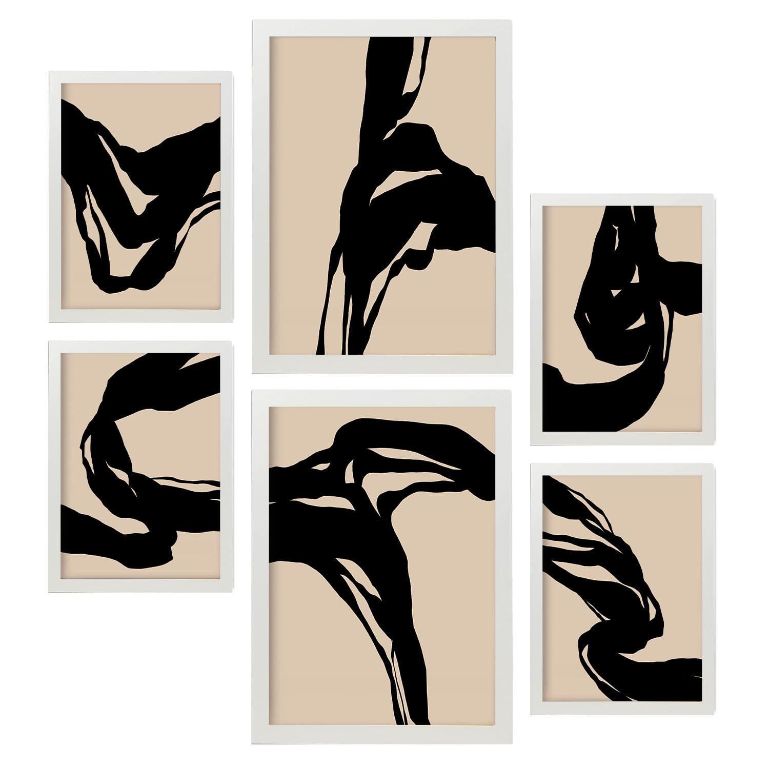 POSTER Set Mit 6 Kraftvoll In Abstrakter Form Ästhetische Dekorative Gemälde Für Ihr Wohnzimmer, Schlafzimmer Oder Zuhause A3 & A4 Weißer Rahmen - Weiß, Papier (29/3cm) - Nacnic