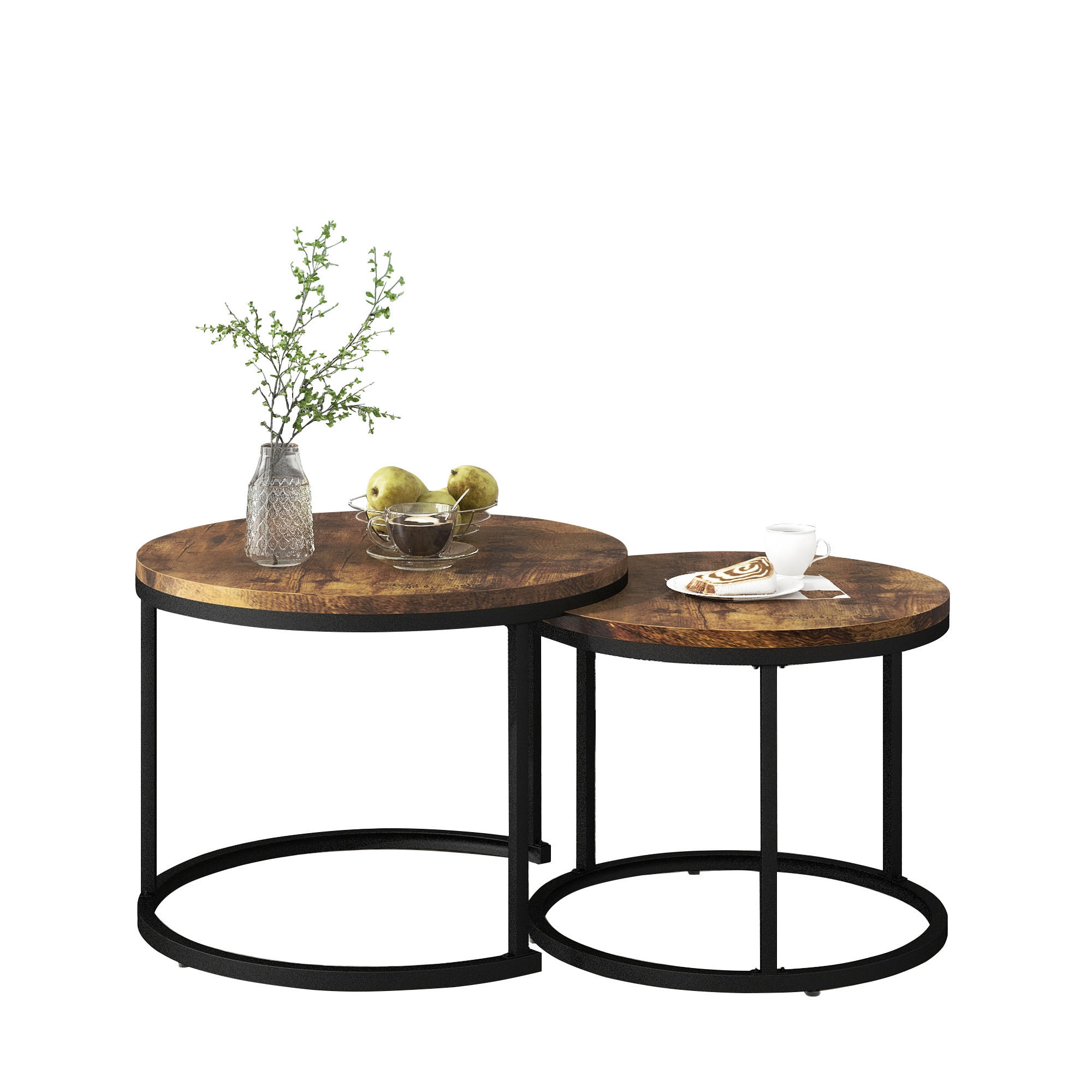 COUCHTISCH 2er Set rund braun 50/70,5 cm und 45,5/44 cm - Braun, Holzwerkstoff (70.5/70.5/50cm) - OKWISH