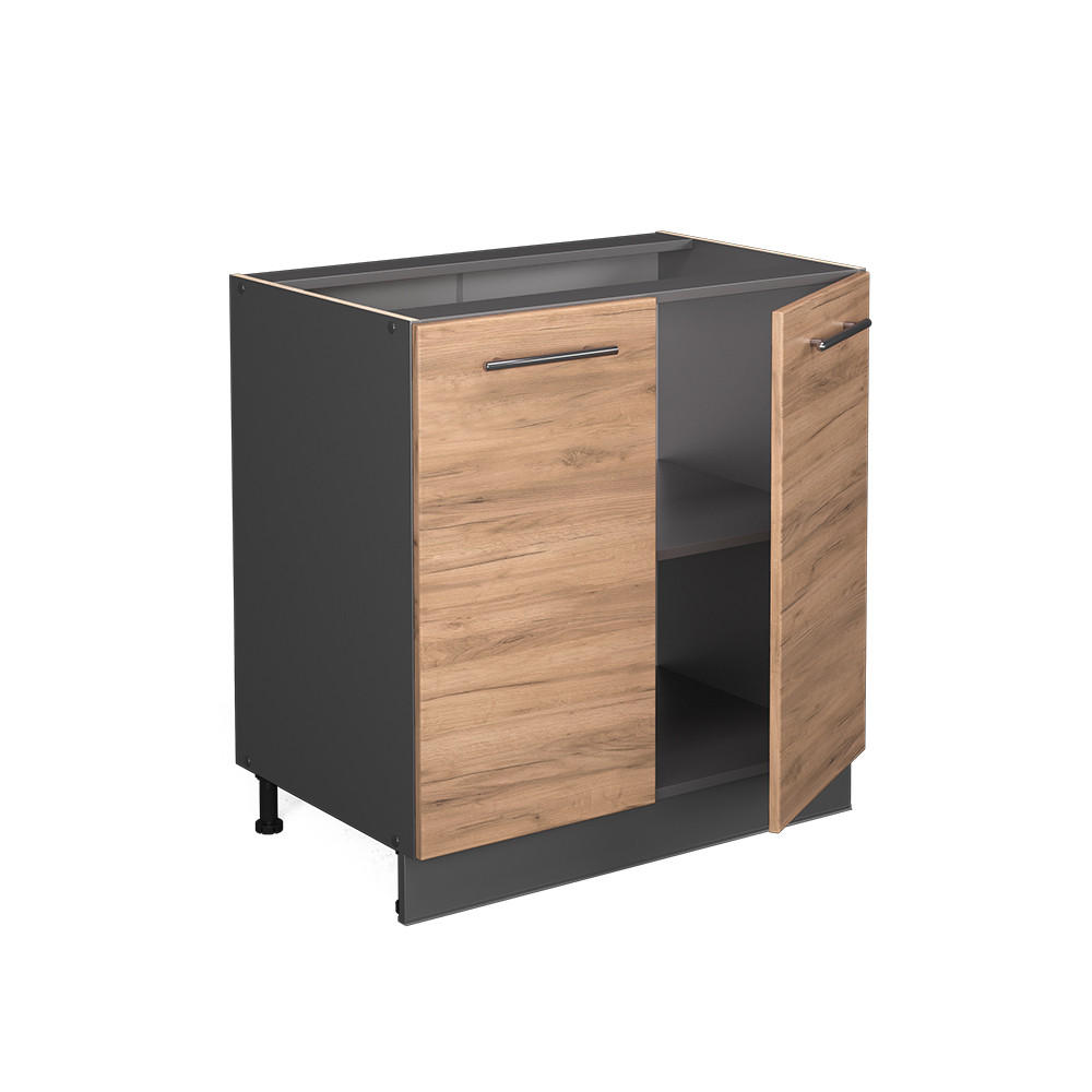 SPÜLENUNTERSCHRANK Fame-Line Goldkraft Eiche 80 cm mit Regal, ohne AP - Anthrazit/Eiche Wotan, Holzwerkstoff (80/82/51.6cm) - Vicco