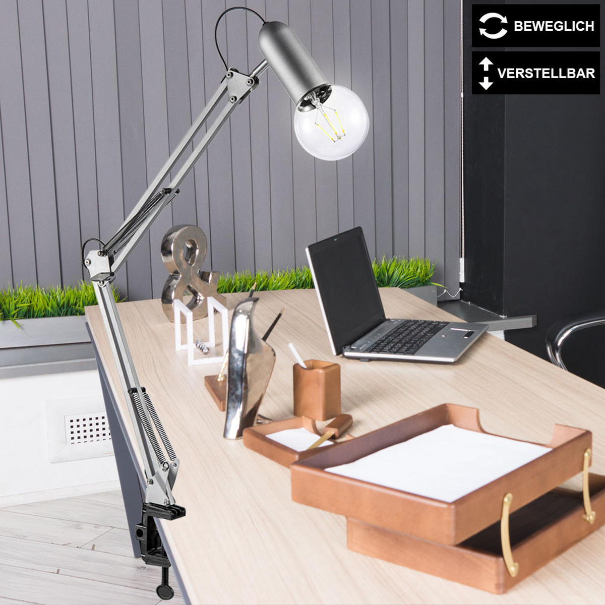 TISCHLEUCHTE Klemmleuchte Silber verstellbar - Silberfarben, Metall (82/71/76cm)